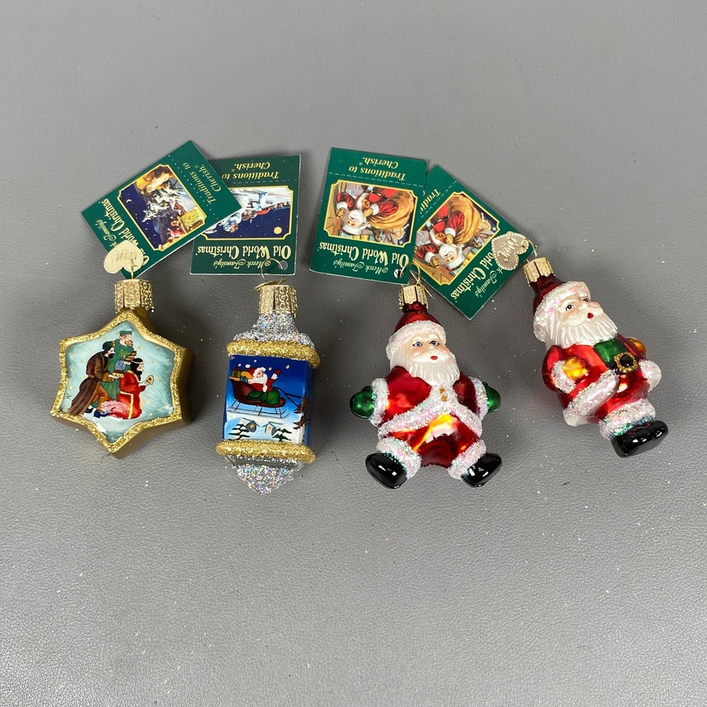 4 Old World Christmas Glass Ornaments Santa Star & Midnight Sky Lantern